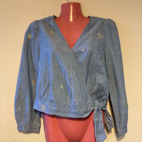 J. Crew | Chambray Star Print Wrap Top NWT XS - Picture 6 of 9